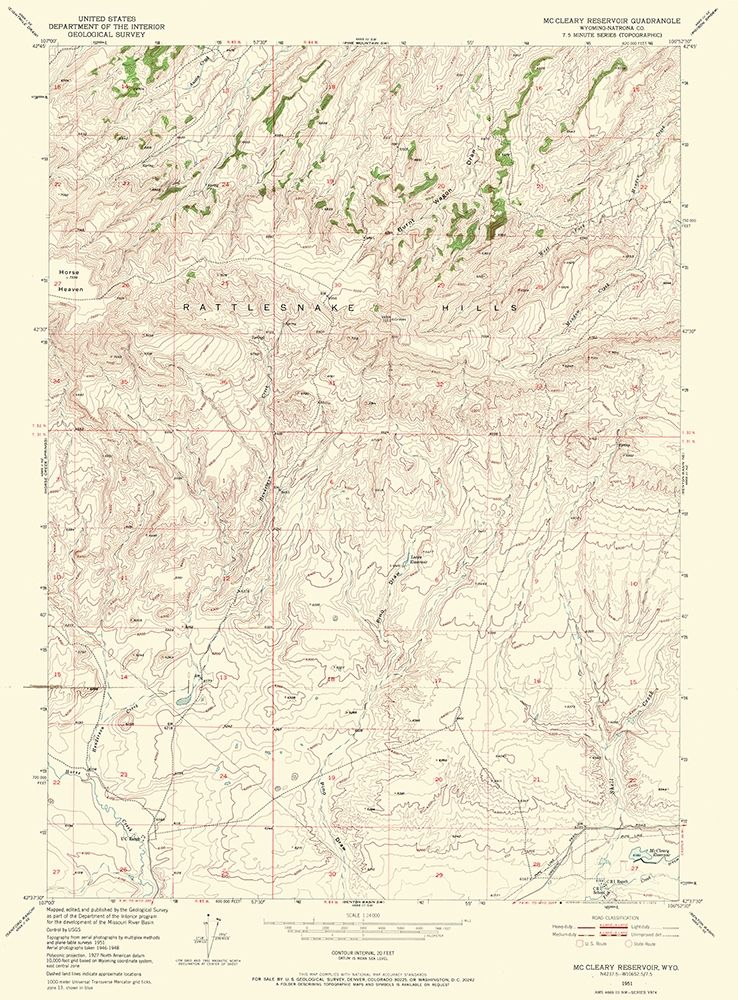 Mc Cleary Reservoir Wyoming Quad - USGS 1951