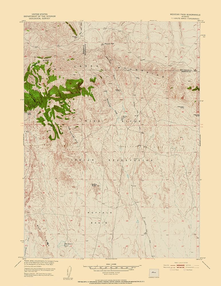 Mexican Pass Wyoming Quad - USGS 1951