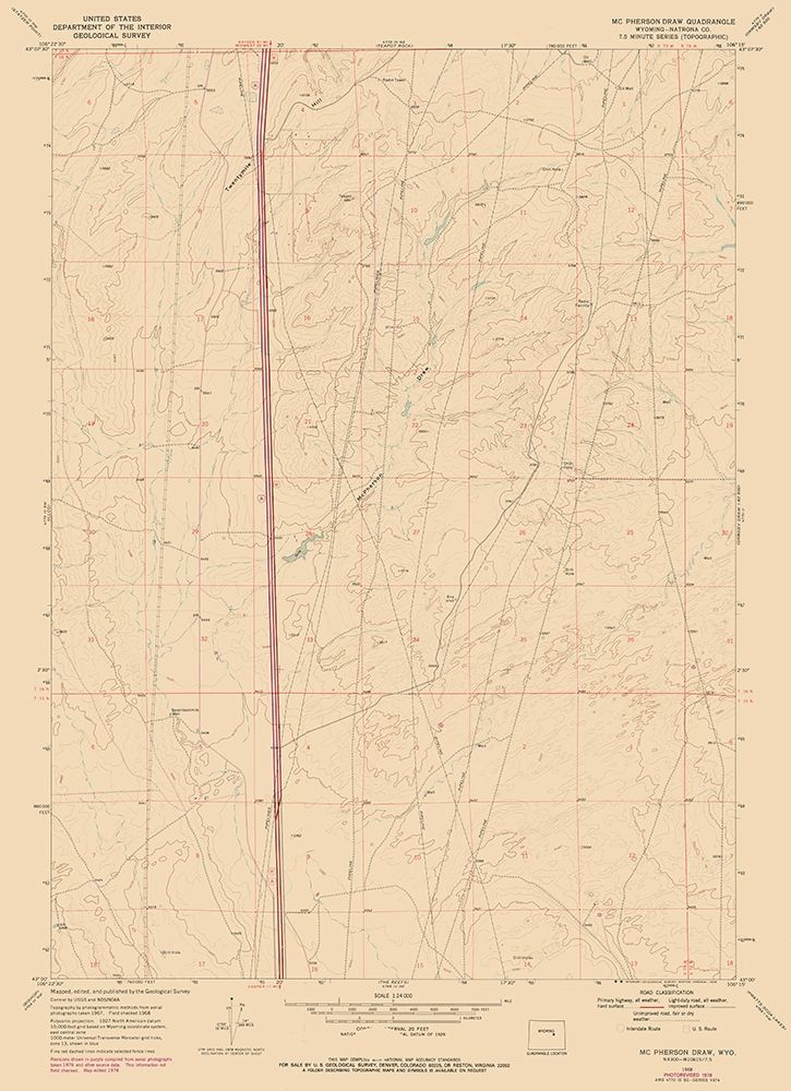 Mc Pherson Draw Wyoming Quad - USGS 1968