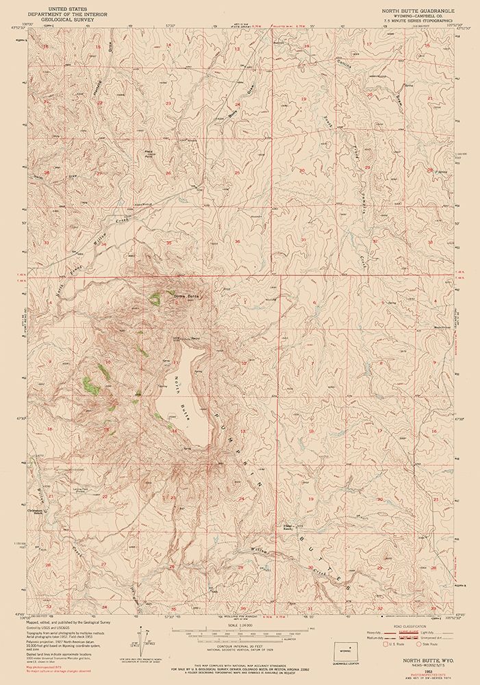 North Butte Wyoming Quad - USGS 1953
