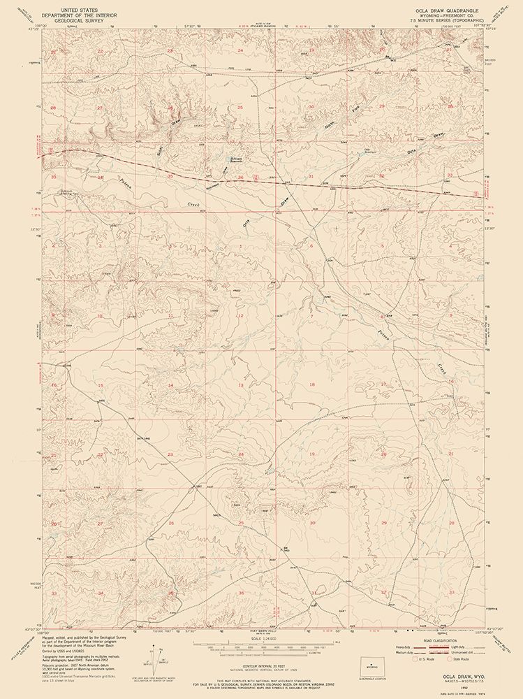 Ocla Draw Wyoming Quad - USGS 1952