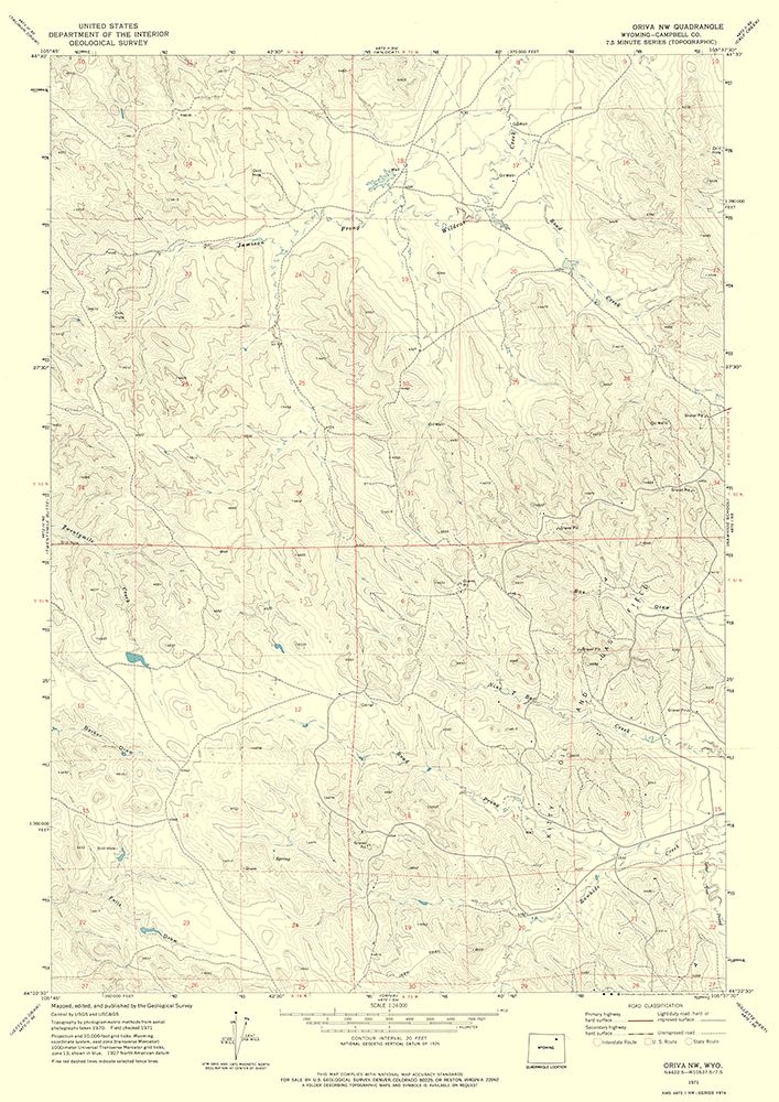 North West Oriva Wyoming Quad - USGS 1971