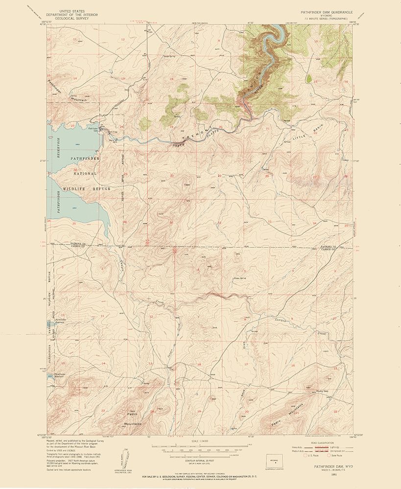 Pathfinder Dam Wyoming Quad - USGS 1951