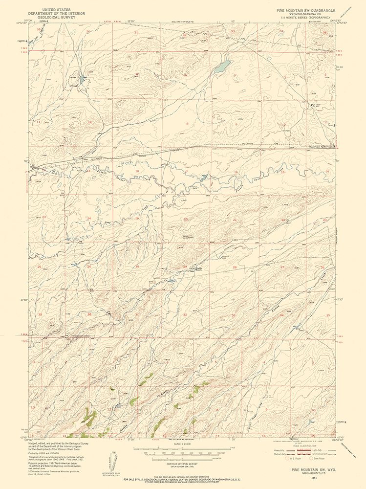 Pine Mountain Wyoming Quad - USGS 1951