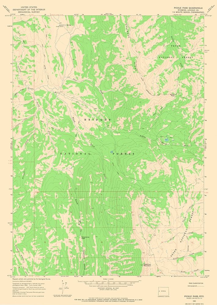 Pickle Pass Wyoming Quad - USGS 1965