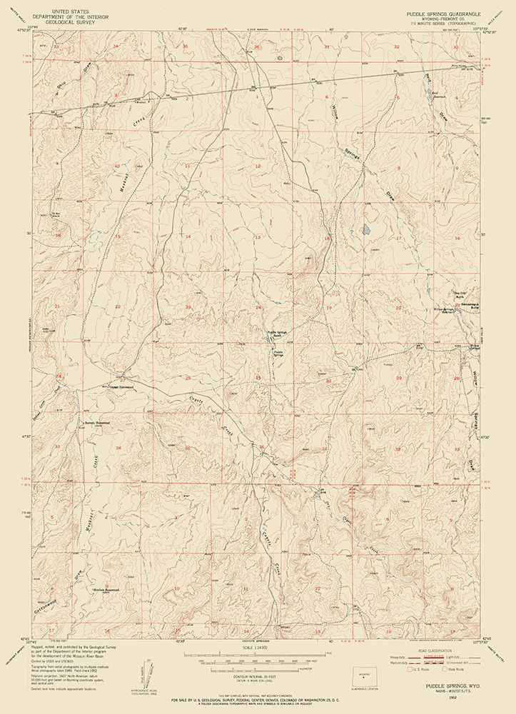 Puddle Springs Wyoming Quad - USGS 1952