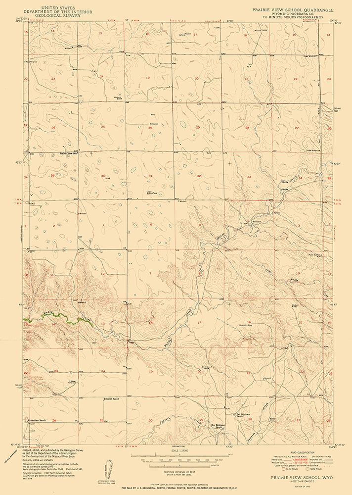 Prairie View School Wyoming Quad - USGS 1950