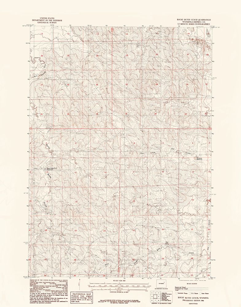 Rocky Butte Gulch Wyoming Quad - USGS 1984