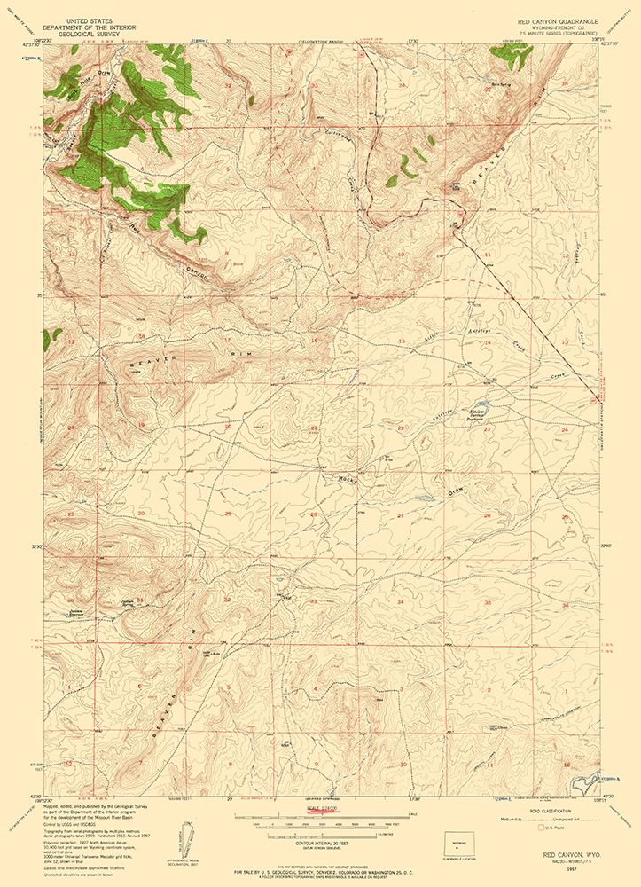 Red Canyon Wyoming Quad - USGS 1957