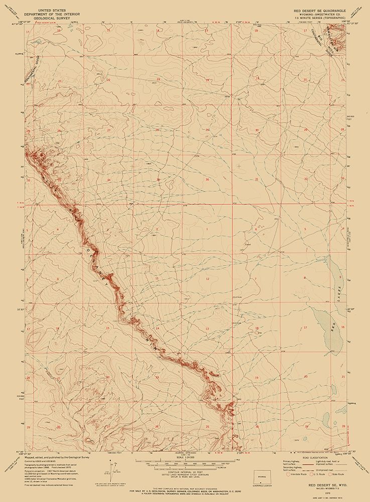South East Red Desert Wyoming Quad - USGS 1970