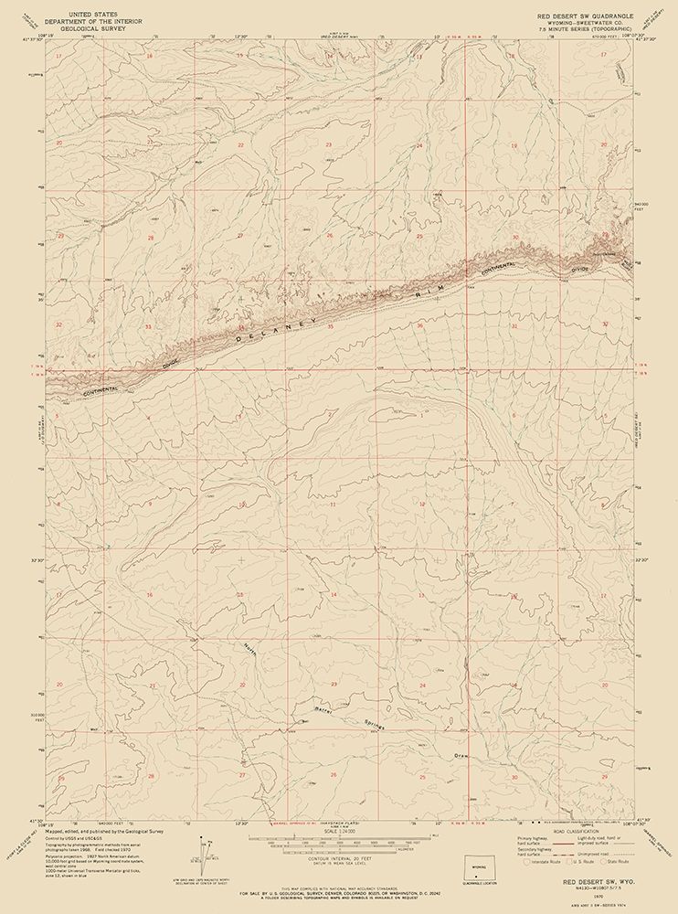 South West Red Desert Wyoming Quad - USGS 1970