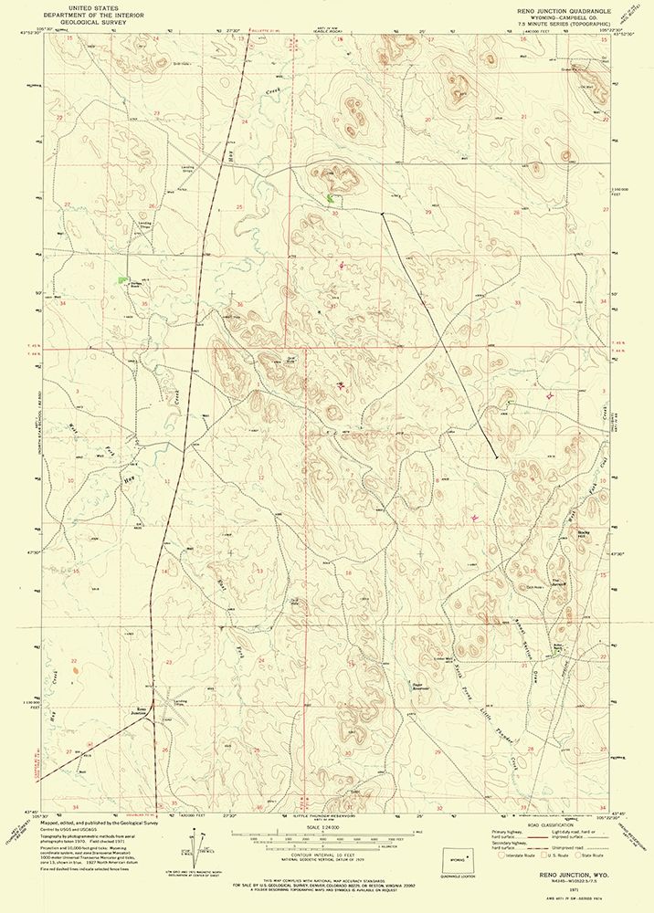 Reno Junction Wyoming Quad - USGS 1971