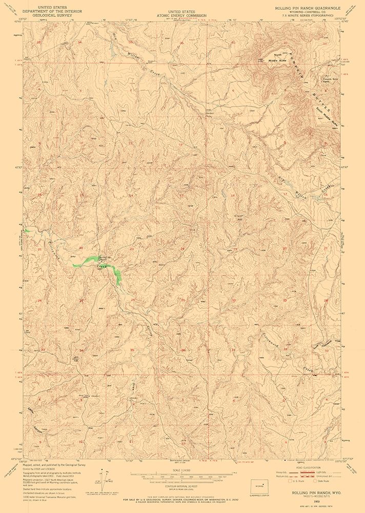 Rolling Pin Ranch Wyoming Quad - USGS 1953