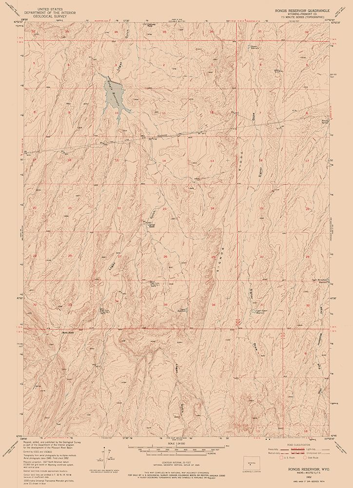 Rongis Reservoir Wyoming Quad - USGS 1952