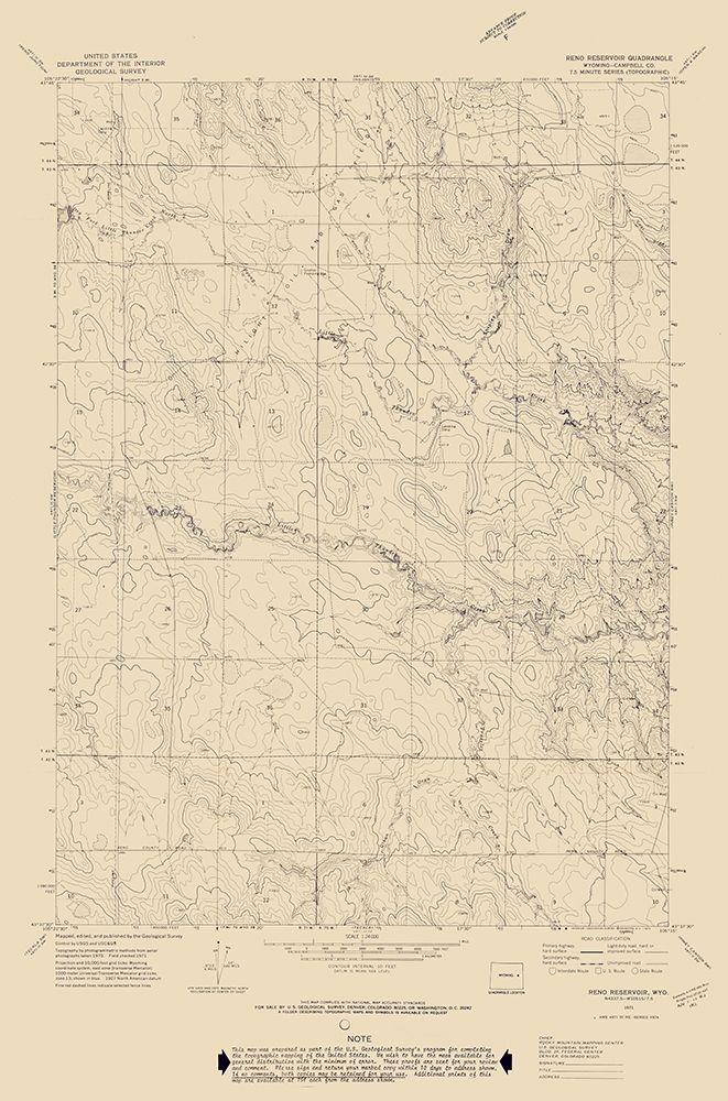 Reno Reservoir Wyoming Quad - USGS 1971