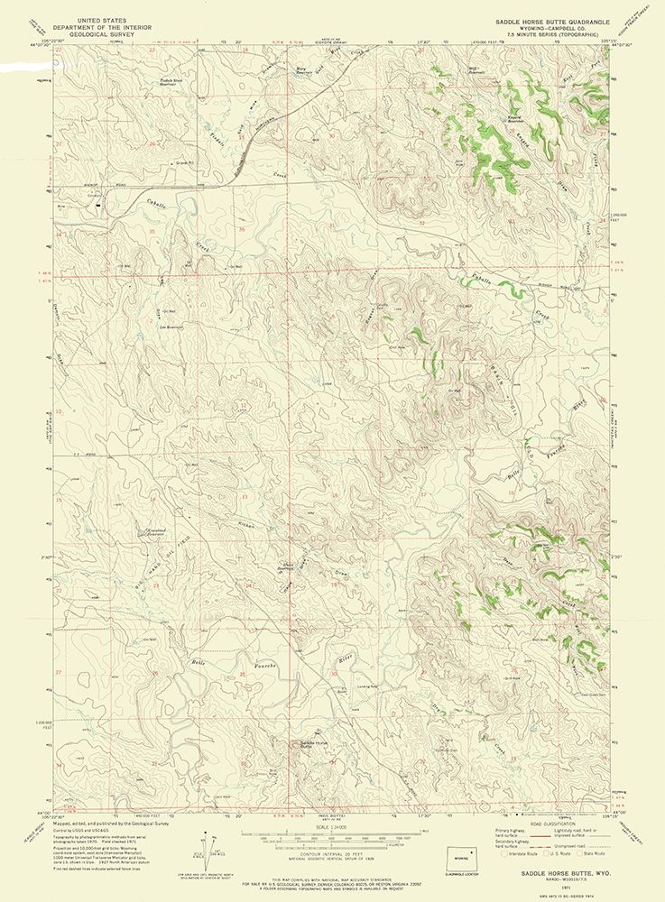 Saddle Horse Butte Wyoming Quad - USGS 1971