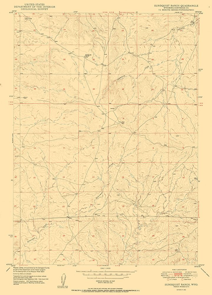Sundquist Ranch Wyoming Quad - USGS 1950