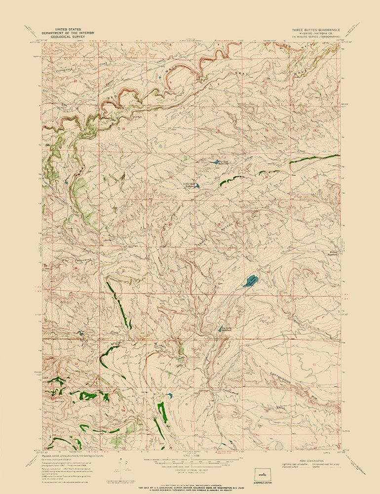 Three Buttes Wyoming Quad - USGS 1968