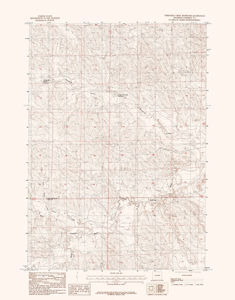 Threemile Creek Reservoir Wyoming Quad - USGS 1984