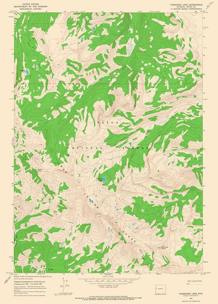 Turquoise Lake Wyoming Quad - USGS 1965