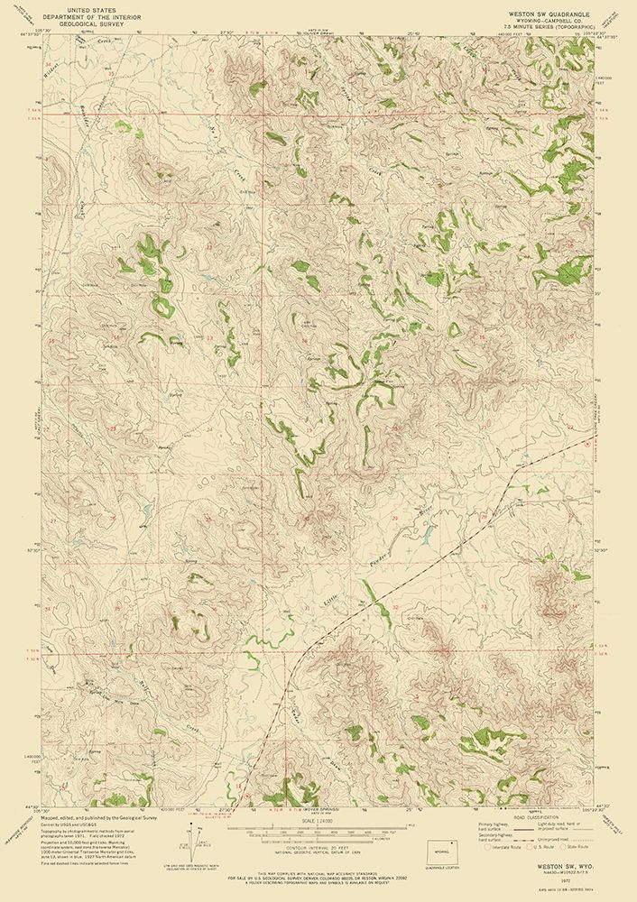 South West Weston Wyoming Quad - USGS 1972