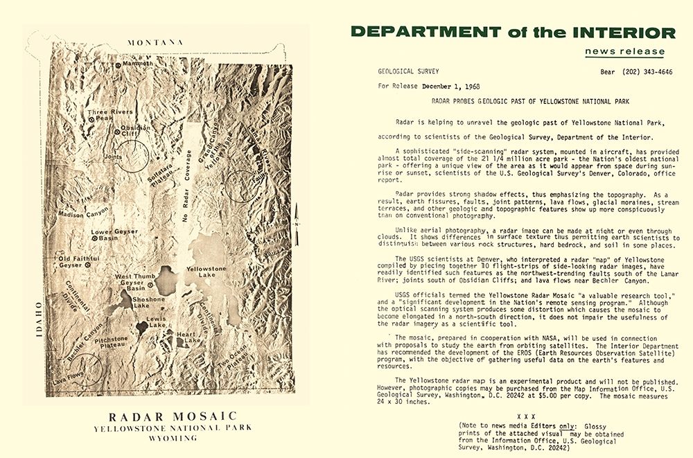 Yellowstone National Park Radar Mosaic - USGS 1968
