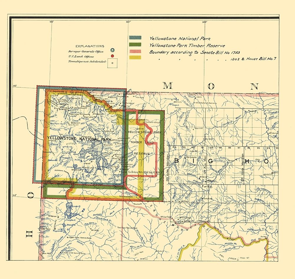 Yellowstone National Park Boundaries - 1895