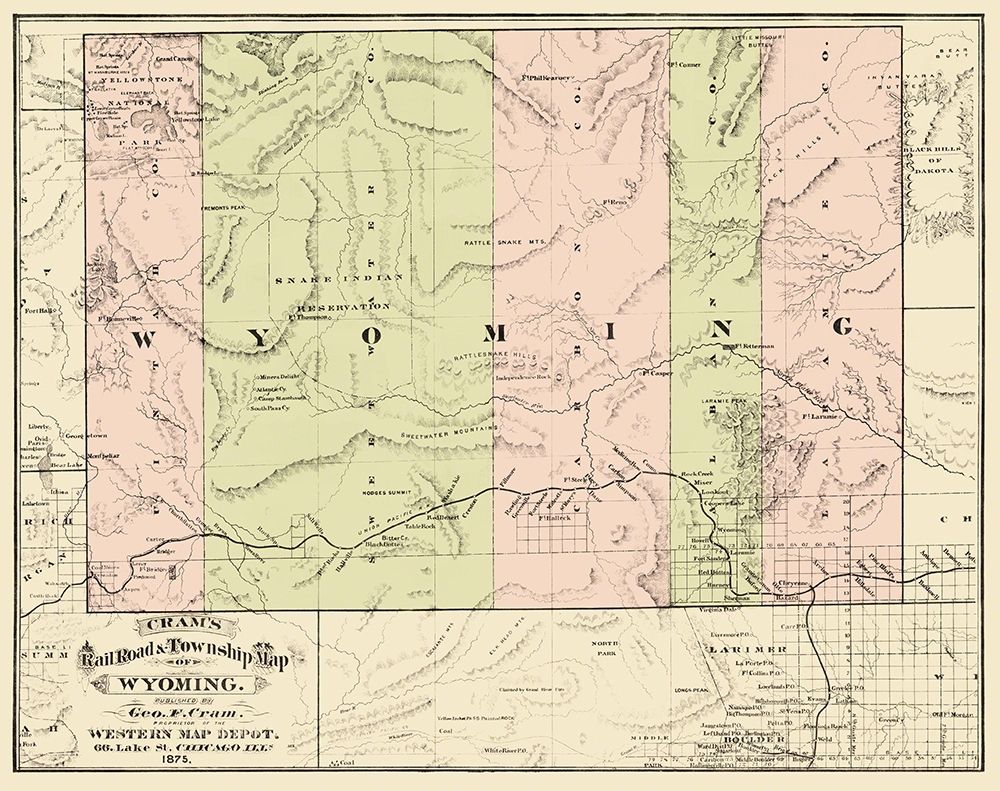 Wyoming Railroads and Townships - Cram 1875