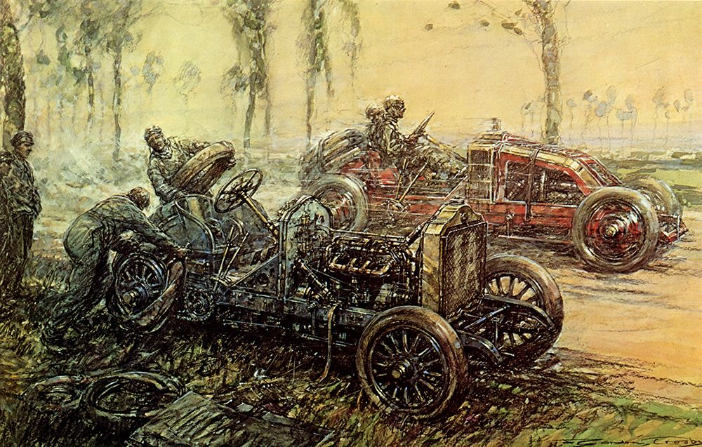 De Dietrich Tyre Trouble, French Grand Prix 1906