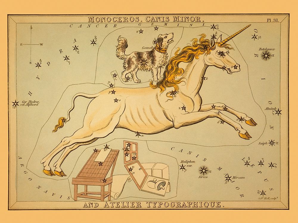 Monoceros, Canis Minor, and Atelier Typographique