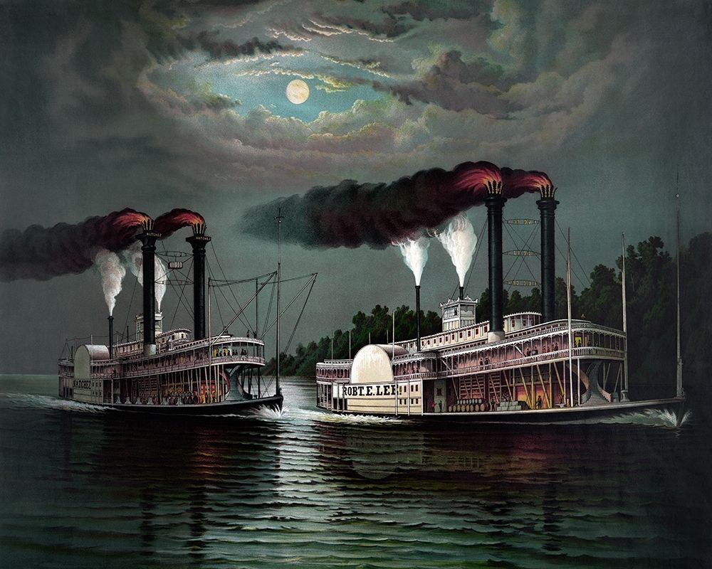 Race of the steamers Robert. E. Lee and Natchez on the Mississippi