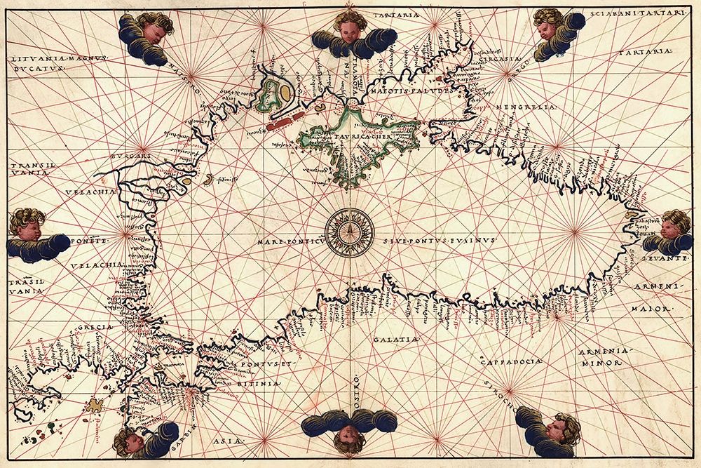 Portolan or Navigational Map of the Black Sea showing anthropomorphic winds