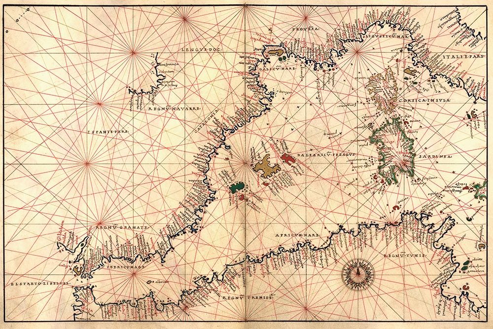 Portolan or Navigational Map of the Western Mediterranean from Gibraltar to Piedmont and Sardinia