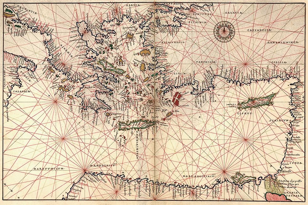 Portolan or Navigational Map of Greece, the Mediterranean and the Levant