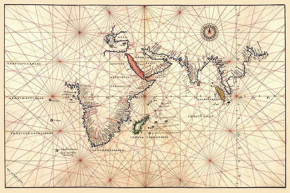 Portolan Map of Africa, the Indian Ocean and the Indian Subcontinent