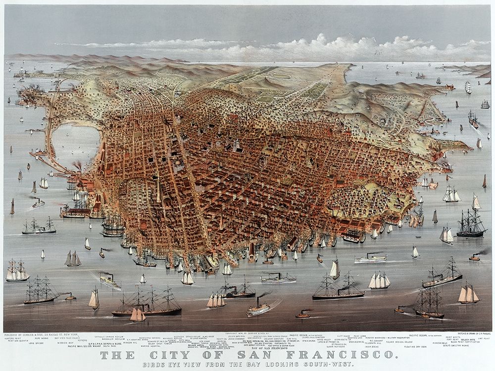 The City of San Francisco; Birds Eye View from the Bay Looking South-West