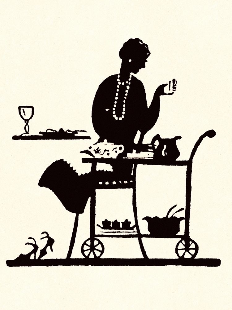 Homemaker Takes Items From a Serving Cart