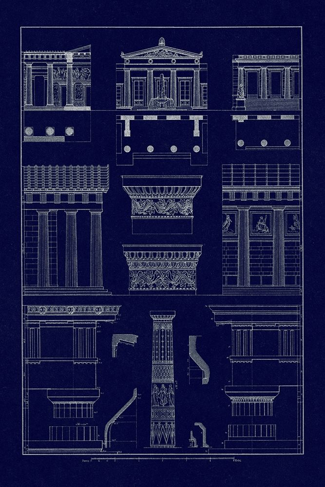 Doric Order, Temple of Zeus and Cased Column (Blueprint)