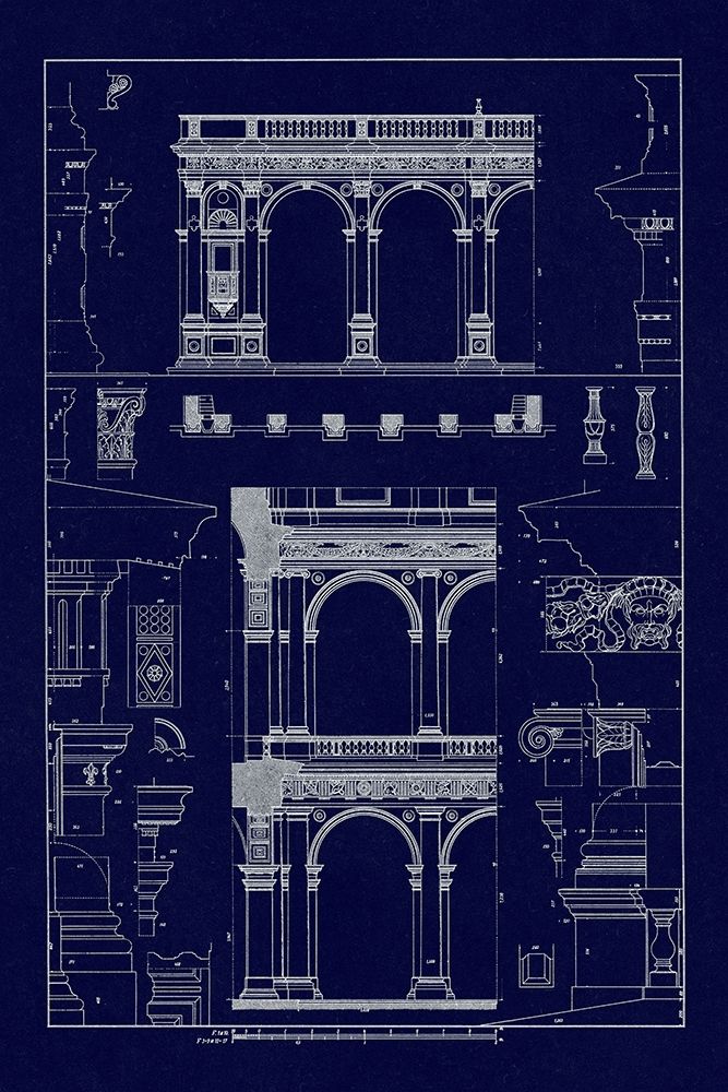 Porch of the Cathedral of Spoleto and Arcade from Palazzo Farnese (Blueprint)