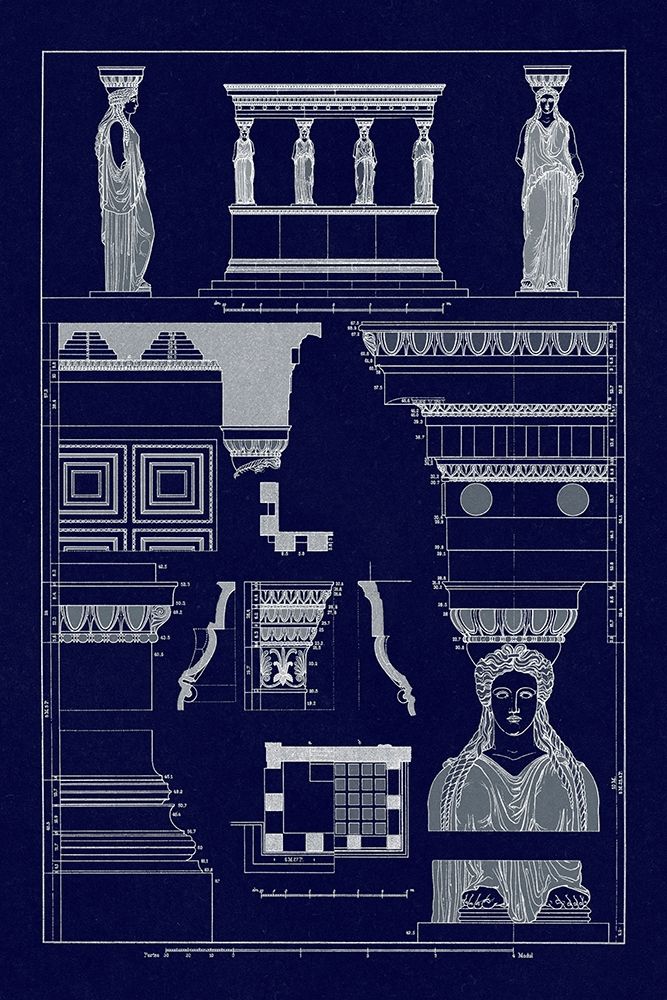 Porch of Caryatids, Polychrome (Blueprint)