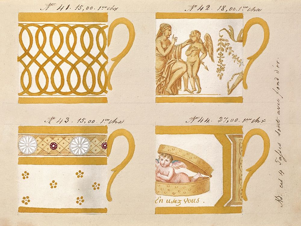 Quatre tasses avec fond dor, ca. 1800-1820