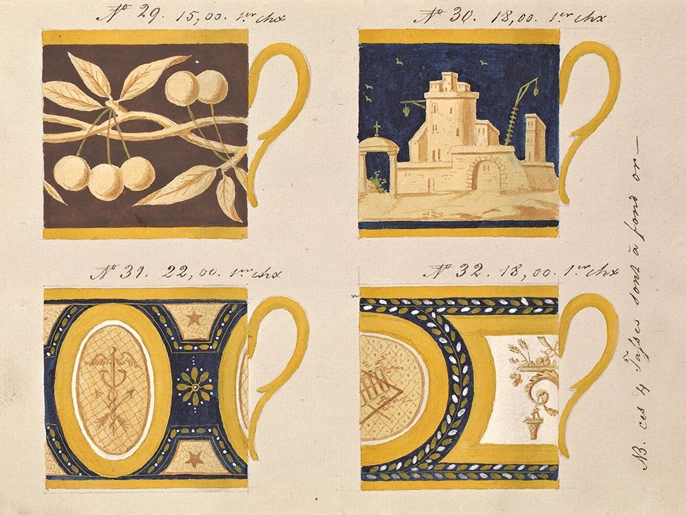 Quatre tasses a fond or, ca. 1800-1820