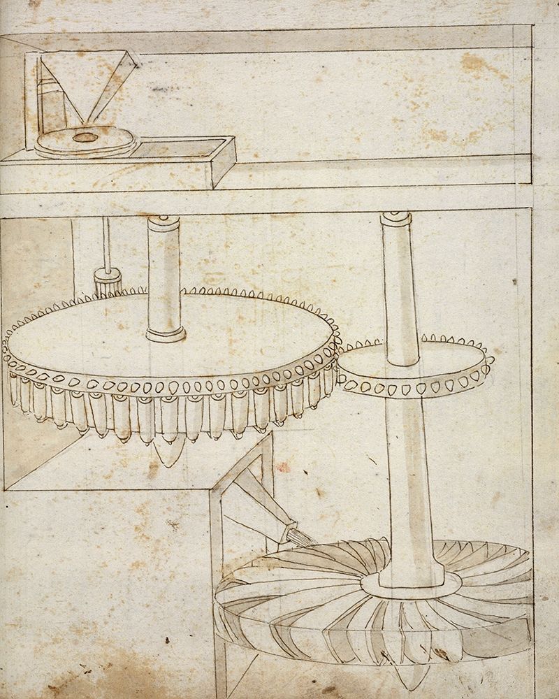 Folio 44: mill powered by horizontal wheel