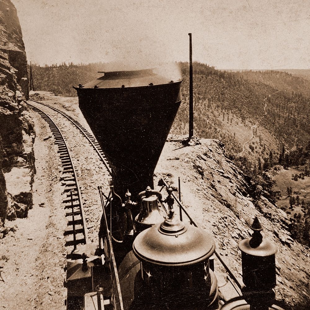Rounding Cape Horn, California, Road to Iowa Hill from the river, in the distance, 1866-1869