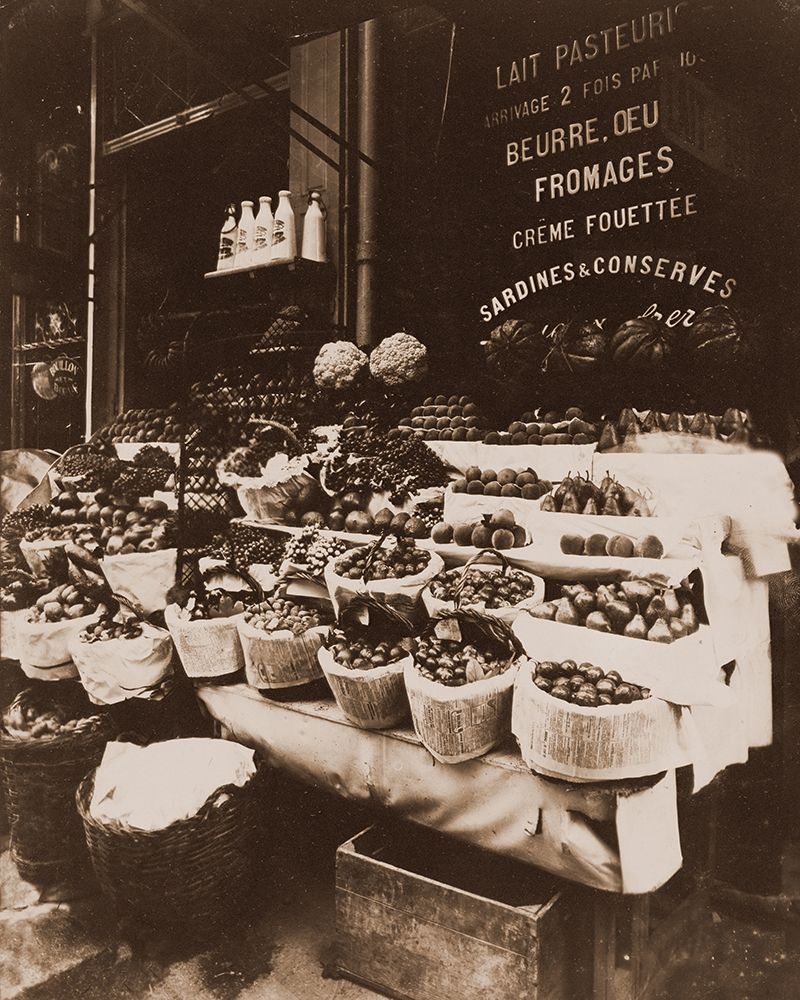 Rue Sainte-Opportune - Produce Display, rue Sainte-Opportune. Sepia