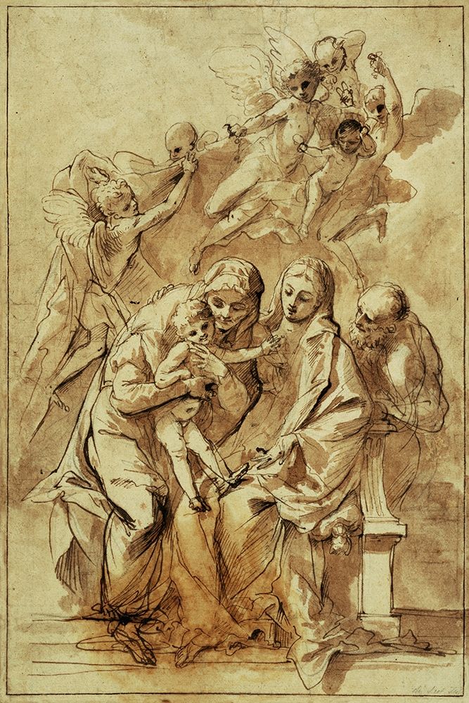 Holy Family with Saint Anne (recto); Figure Sketches (verso)