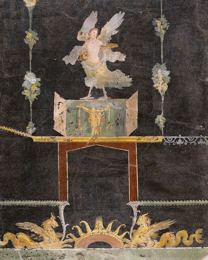 Wall fragment with Siren, Sea Monsters and Niche on Black Ground