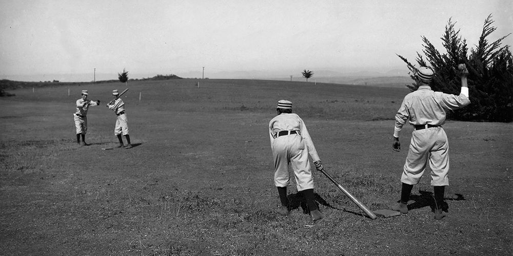 Four Boys With A Ball and Two Bats, Playing Two Old Cat