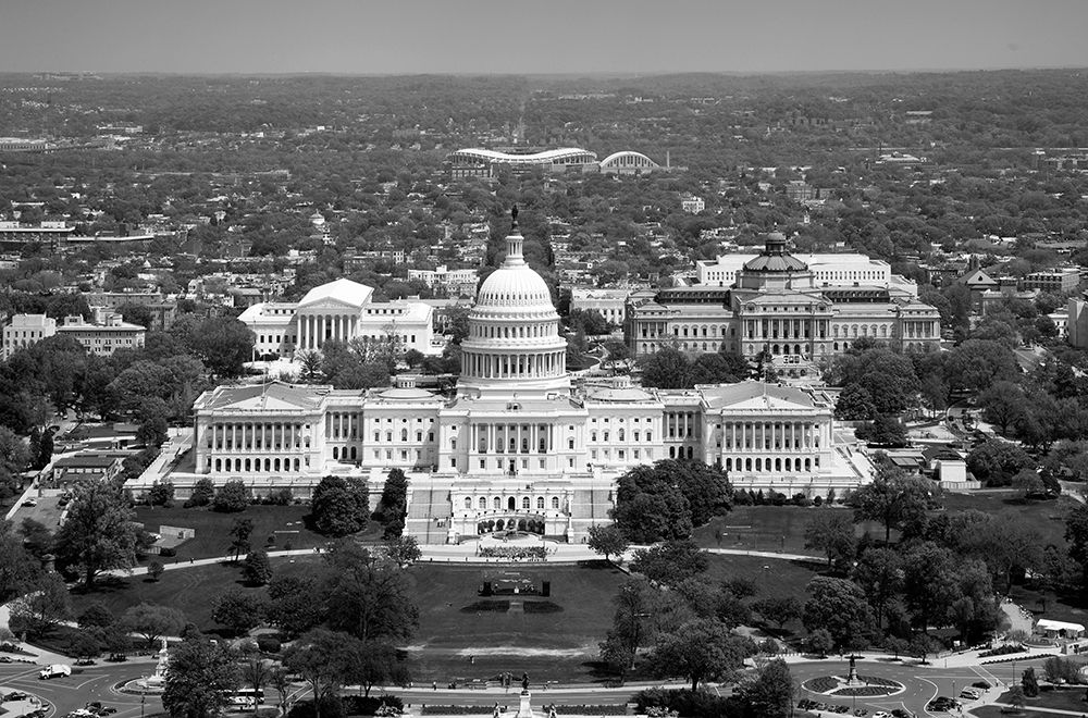 Aerial view, United States Capitol building, Washington, D.C. - Black and White Variant