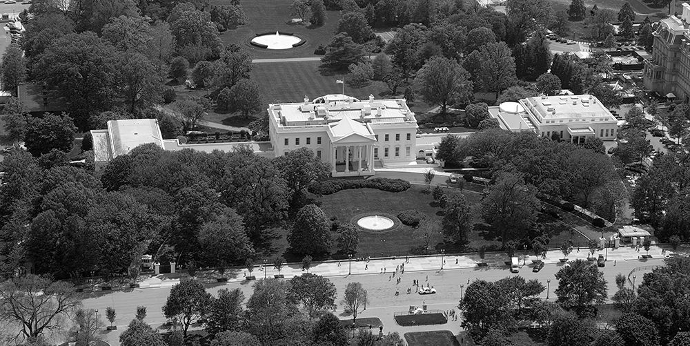 Aerial view of the White House, Washington, D.C. - Black and White Variant